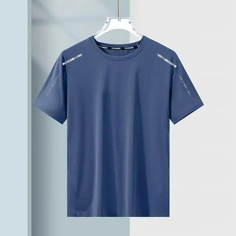 Summer Quick Dry T-Shirt Men'S Half Sleeve Loose Fit Ice Cool Breathable Fitness Running plus Size Elastic Quick Drying Sports S